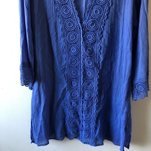La Blanca Blue Embroidered Coverup Swim Tunic L - Picture 5 of 8